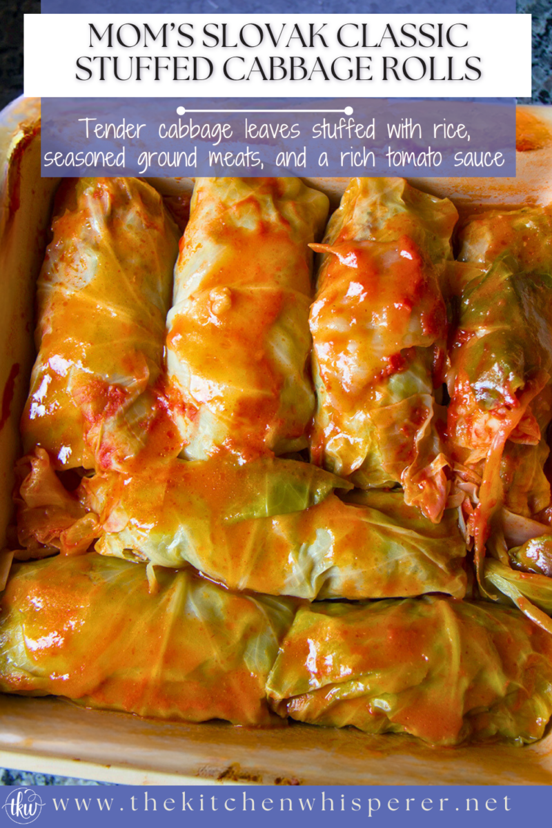 No summer cookout is complete without a tray of stuffed cabbages! Tender cabbage leaves stuffed with rice, seasoned ground meats and a rich tomato sauce make this the perfect summer comfort food. Plus these freeze beautifully! homemade stuffed cabbage, best cabbage rolls, beef and cabbage rolls, halupki, pigs in a blanket, stuffed cabbage, cabbage rolls, pigs in a blanket, graduation party food, polish cabbage rolls, slovak stuffed cabbage, freezer meals #stuffedcabbage #pigsinablanket